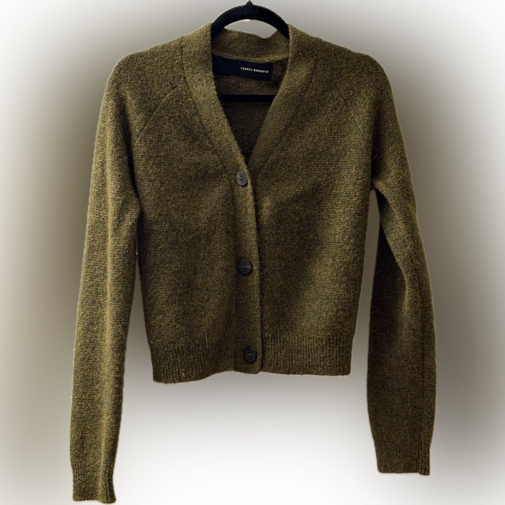 Isabel Benenato Merino Wool Yak Cardigan Olive Green M